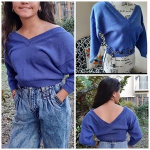 VTG 80s 90s Vneck Cropped Sweater Clueless Shore